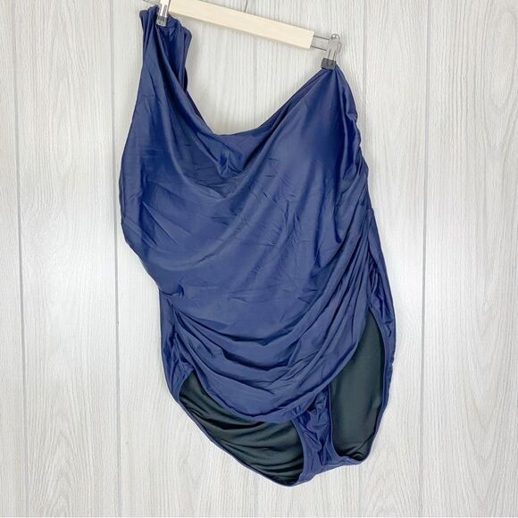 J.Crew | Navy Blue Ruched One Shoulder One Piece Swimsuit Size 22 - Picture 2 of 13